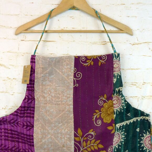 SERRV Sari Patchwork Apron One Size Colorful Upcycled Cotton Hand Stitching Boho - Picture 4 of 16